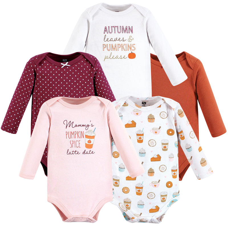 Hudson Baby Cotton Long-Sleeve Bodysuits, Pumpkin Spice Date 5-Pack