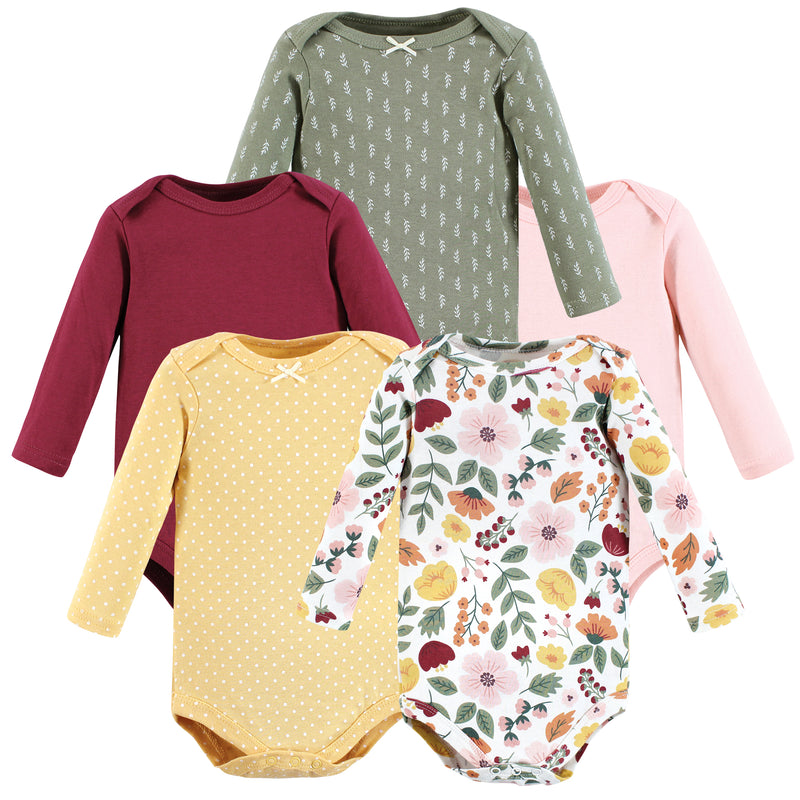 Hudson Baby Cotton Long-Sleeve Bodysuits, Fall Botanical 5-Pack