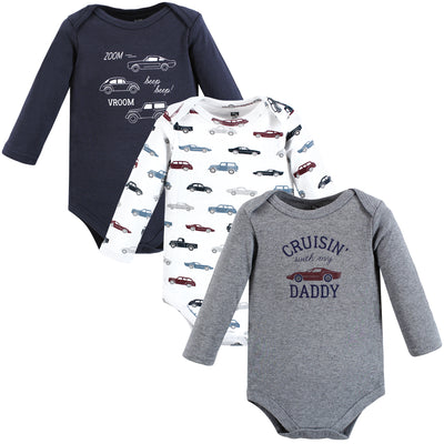 Hudson Baby Cotton Long-Sleeve Bodysuits, Cars 3-Pack