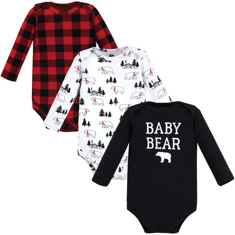 Hudson Baby Cotton Long-Sleeve Bodysuits, Buffalo Plaid Bear 3-Pack
