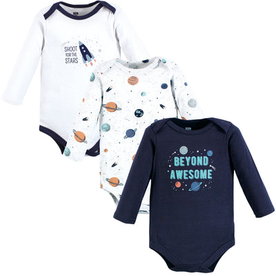 Hudson Baby Cotton Long-Sleeve Bodysuits, Space 3-Pack