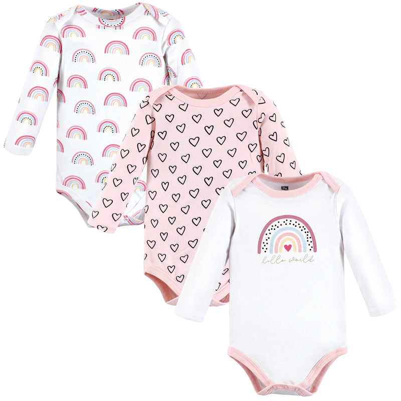 Hudson Baby Cotton Long-Sleeve Bodysuits, Modern Rainbow 3-Pack