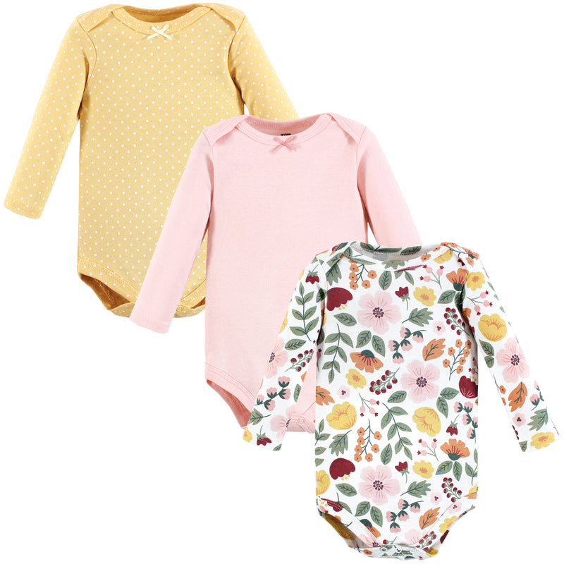 Hudson Baby Cotton Long-Sleeve Bodysuits, Fall Botanical 3-Pack