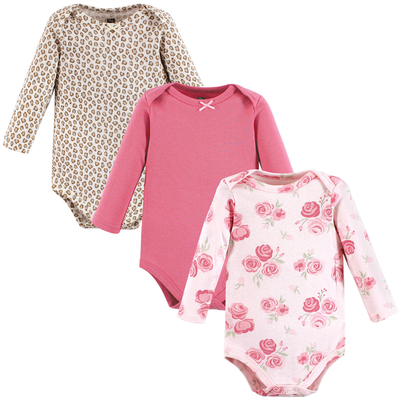 Hudson Baby Cotton Long-Sleeve Bodysuits, Blush Rose Leopard 3-Pack