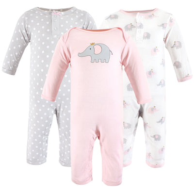 Hudson Baby Cotton Coveralls, Pink Gray Elephant