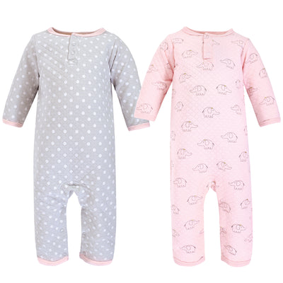 Hudson Baby Premium Quilted Coveralls, Pink Gray Elephant