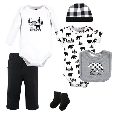 Hudson Baby Cotton Layette Set, Baby Bear Gray Black