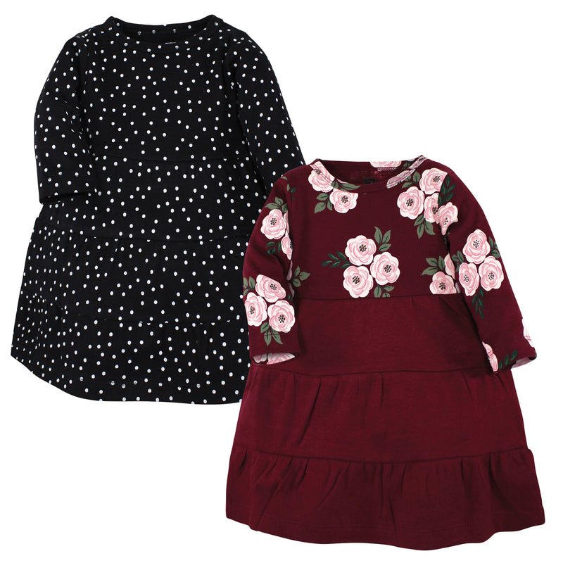 Hudson Baby Cotton Dresses, Burgundy Floral Black