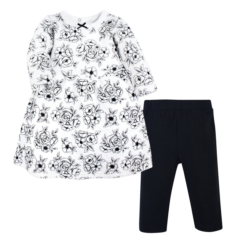 Hudson Baby Quilted Cotton Dress and Leggings, Black Toile