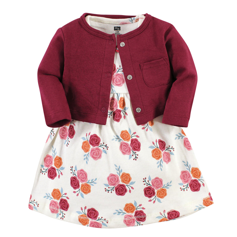 Hudson Baby Cotton Dress and Cardigan Set, Autumn Rose