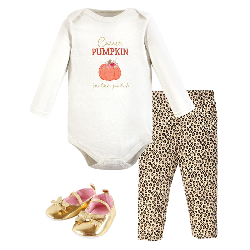 Hudson Baby Cotton Bodysuit, Pant and Shoe Set, Cutest Pumpkin