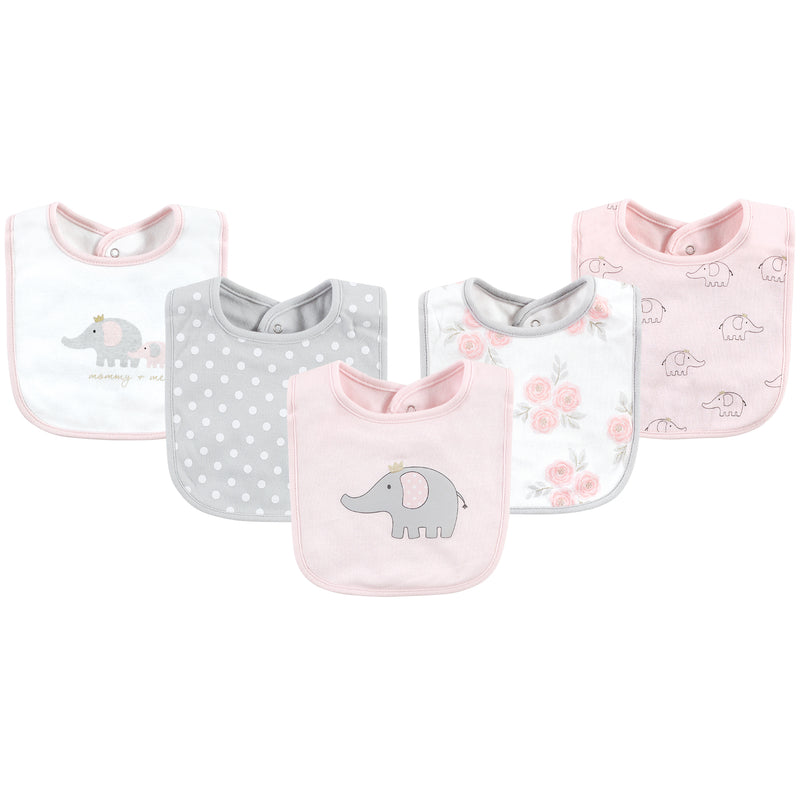 Hudson Baby Cotton Bibs, Pink Gray Elephant