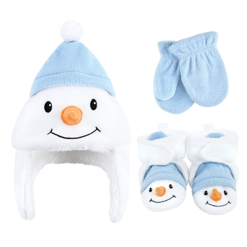 Hudson Baby Unisex Baby Trapper Hat, Mitten and Bootie Set, Snowman