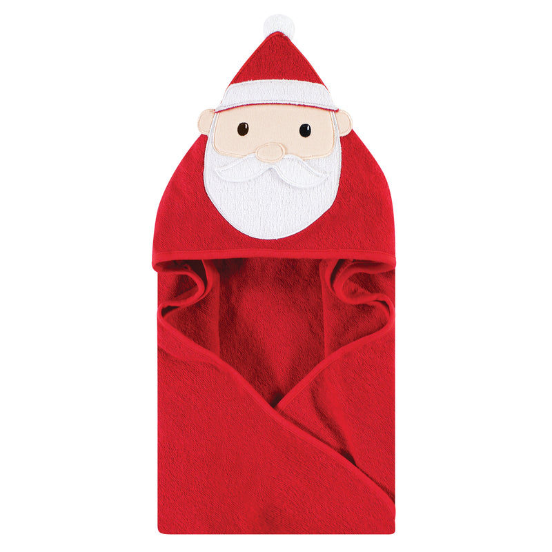 Hudson Baby Cotton Animal Face Hooded Towel, Santa