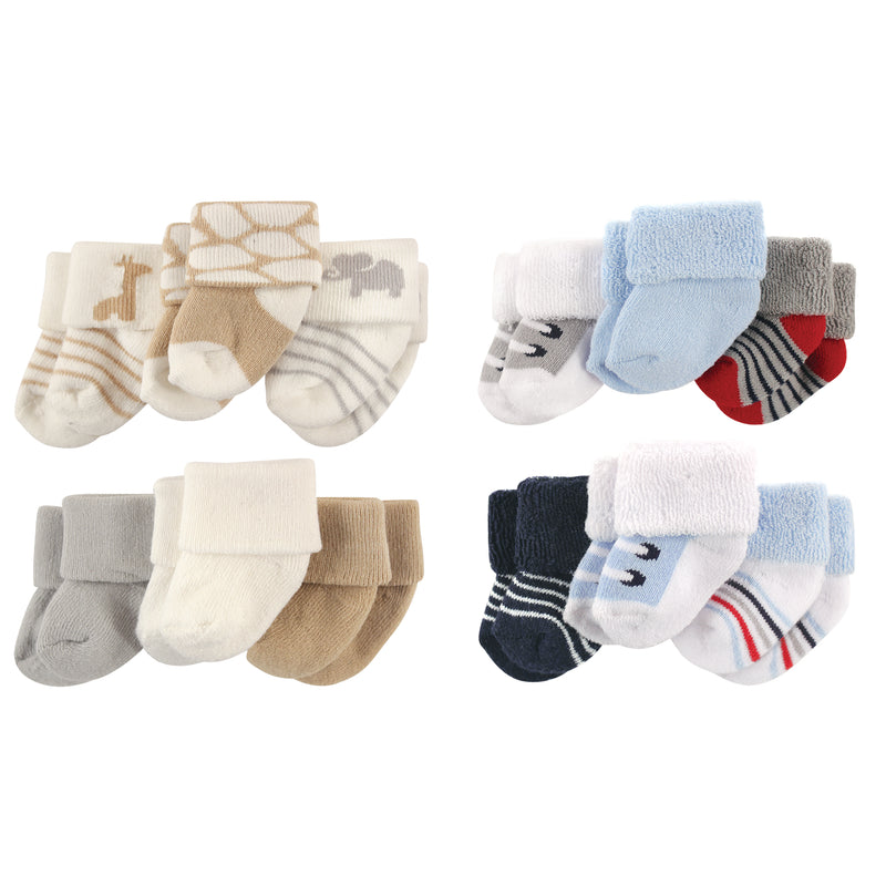 Luvable Friends Cotton Terry Socks, 12-Piece, Safari Blue Gray