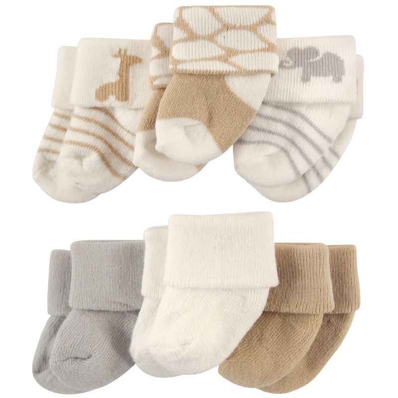 Luvable Friends Newborn and Baby Socks Set, Safari