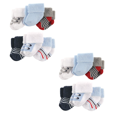 Luvable Friends Newborn and Baby Socks Set, Blue Gray Sneakers 12-Piece