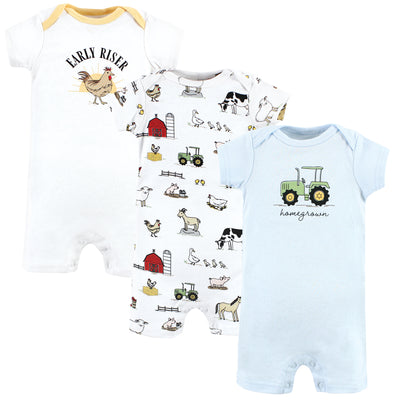 Hudson Baby Cotton Rompers, Tractor