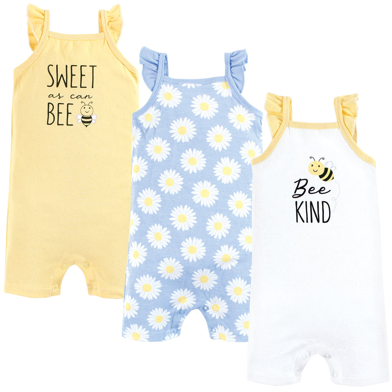 Hudson Baby Cotton Rompers, Bee Kind