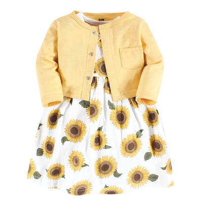 Hudson Baby Cotton Dress and Cardigan Set, Sunflower