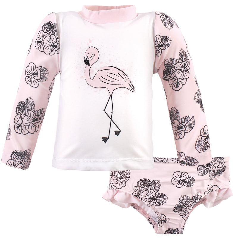 Hudson Baby Swim Rashguard Set, Floral Flamingo