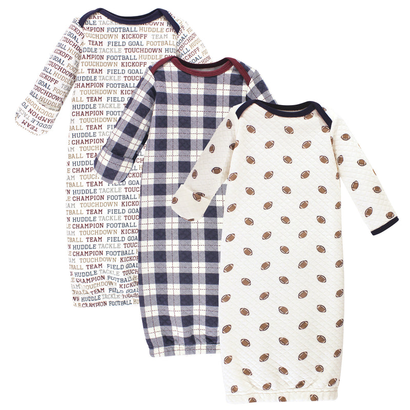 Hudson Baby Quilted Cotton Gowns 3pk, Football