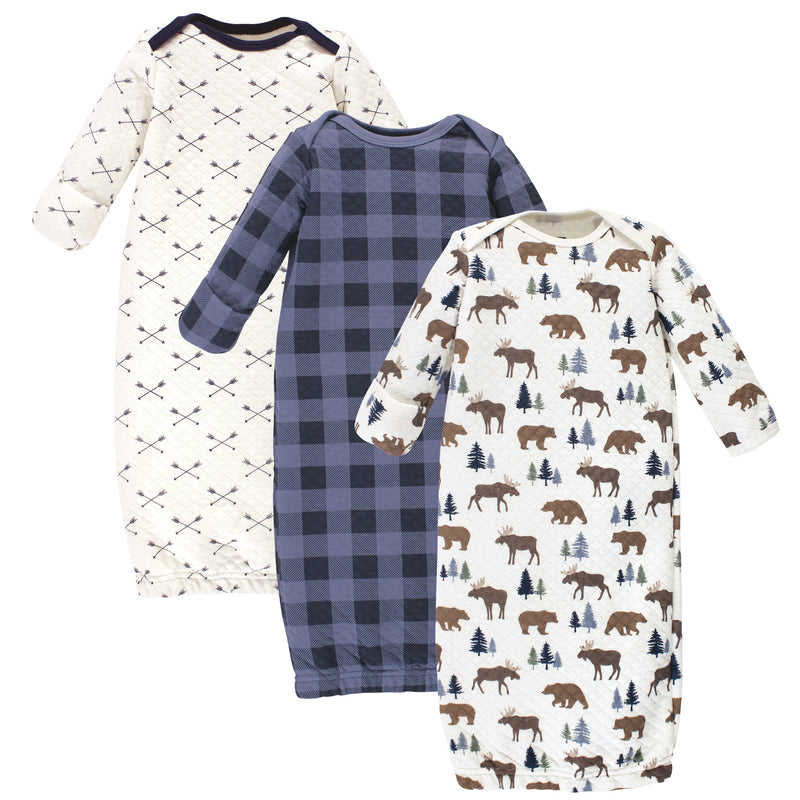 Hudson Baby Quilted Cotton Gowns 3pk, Moose Bear