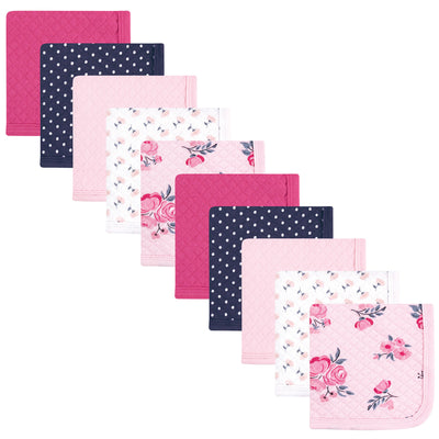 Hudson Baby Quilted Cotton Washcloths, Pink Navy Floral
