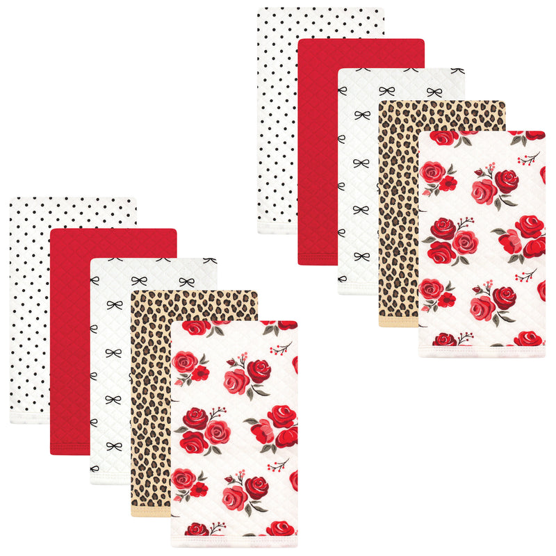 Hudson Baby Quilted Burp Cloths, Rose Leopard