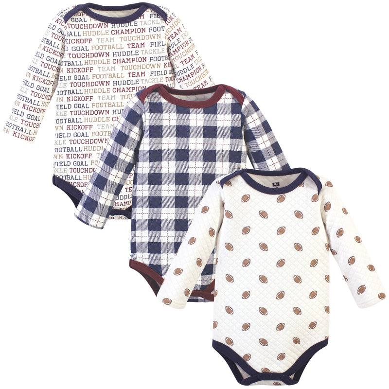 Hudson Baby Quilted Long Sleeve Cotton Bodysuits, Football