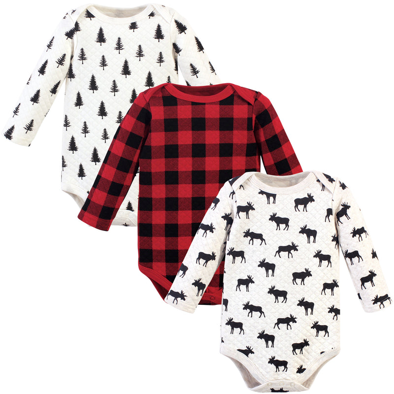 Hudson Baby Quilted Long Sleeve Cotton Bodysuits, Moose