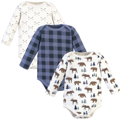 Hudson Baby Quilted Long Sleeve Cotton Bodysuits, Moose Bear