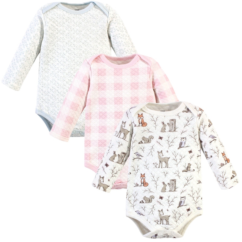 Hudson Baby Quilted Long Sleeve Cotton Bodysuits, Enchanted Forest