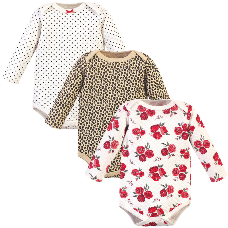 Hudson Baby Quilted Long Sleeve Cotton Bodysuits, Rose Leopard