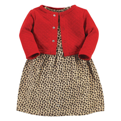 Hudson Baby Quilted Cardigan and Dress, Leopard Red