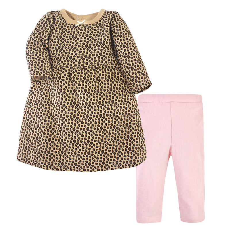 Hudson Baby Quilted Cotton Dress and Leggings, Leopard Pink