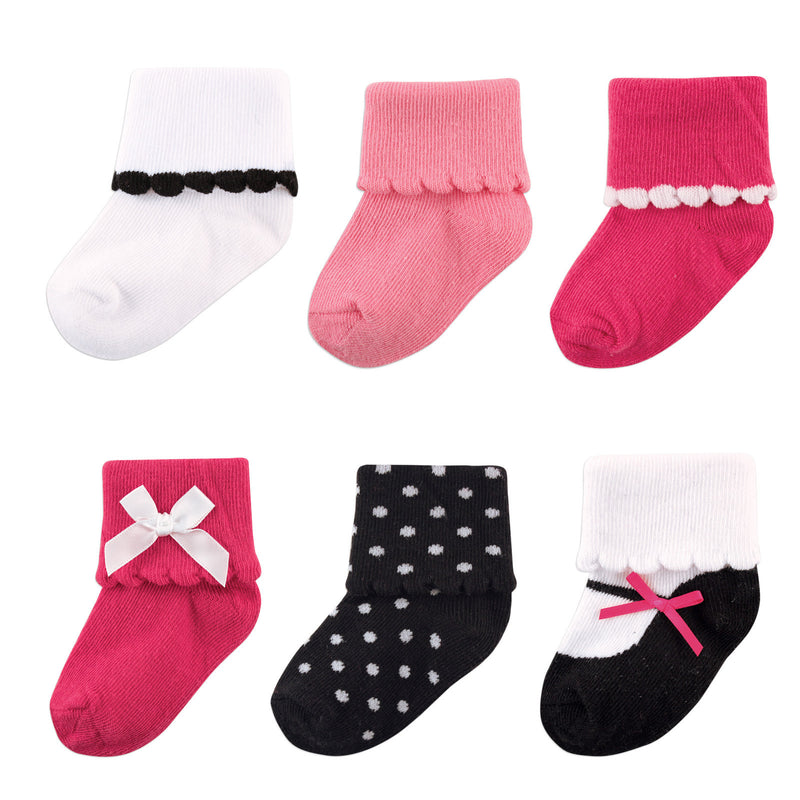 Luvable Friends Newborn and Baby Socks Set, Pink Black