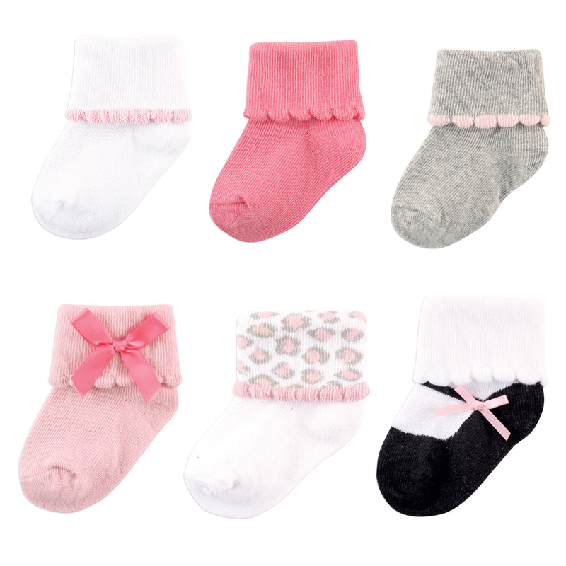 Luvable Friends Newborn and Baby Socks Set, Pink Gray 6-Pack