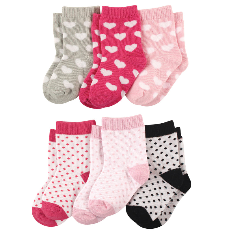 Luvable Friends Newborn and Baby Socks Set, Hearts Dots