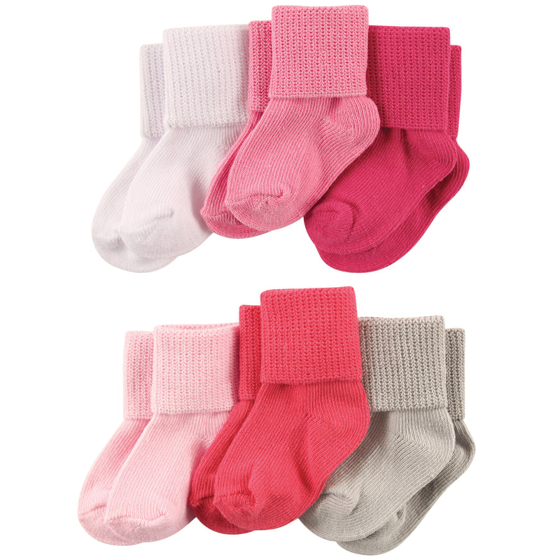 Luvable Friends Newborn and Baby Socks Set, Coral Pink