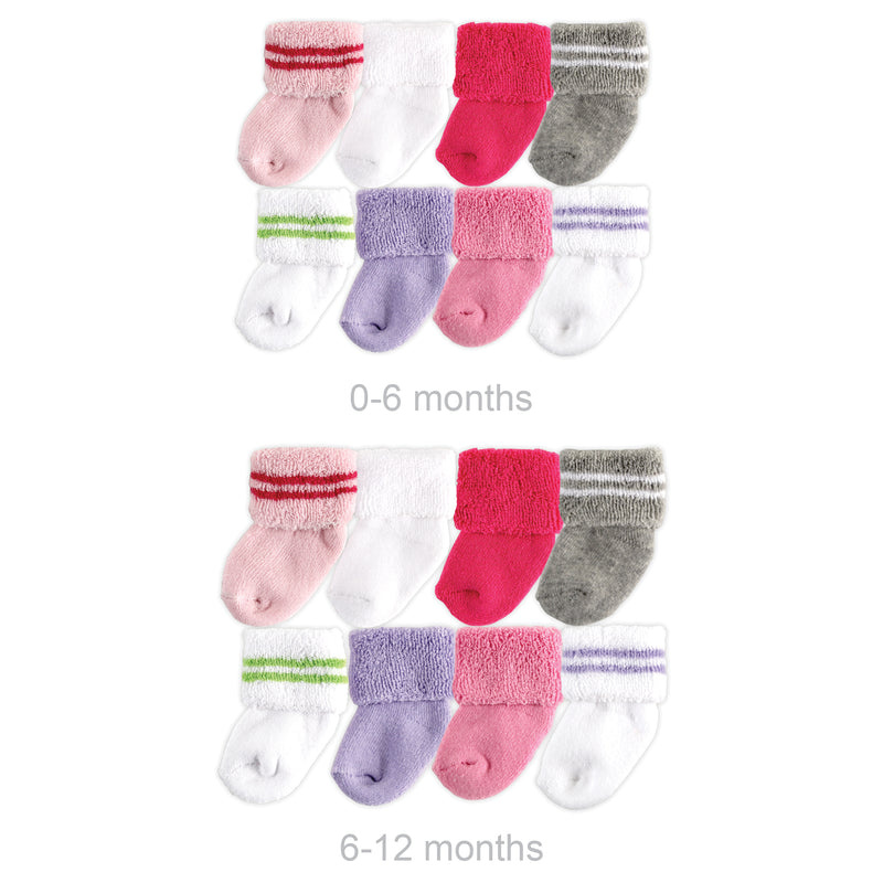 Luvable Friends Grow with Me Cotton Terry Socks, Pink Stripe 16-Pack