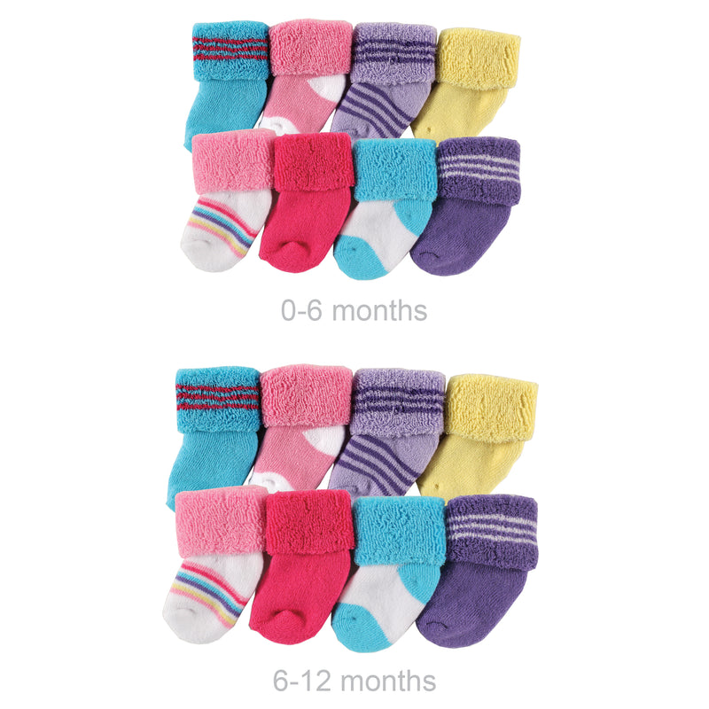 Luvable Friends Grow with Me Cotton Terry Socks, Multicolor Pink 16-Pack