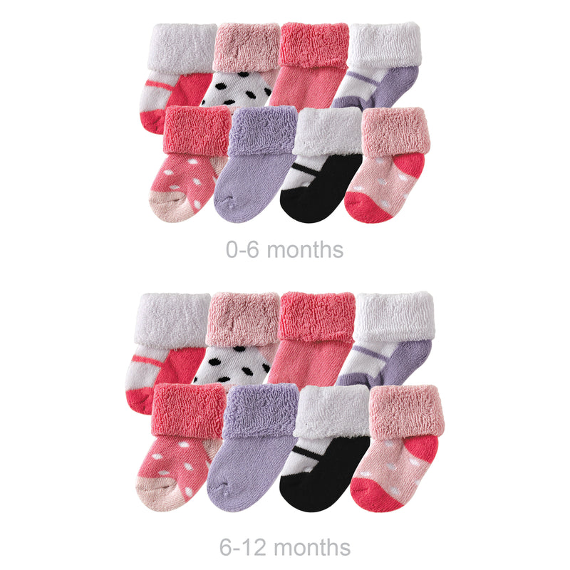 Luvable Friends Grow with Me Cotton Terry Socks, Pink Black 16-Pack