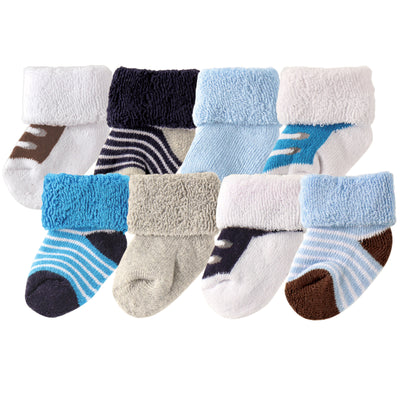 Luvable Friends Newborn and Baby Terry Socks, Blue Brown
