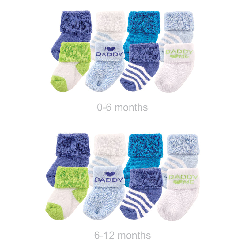 Luvable Friends Grow with Me Cotton Terry Socks, Blue Dad