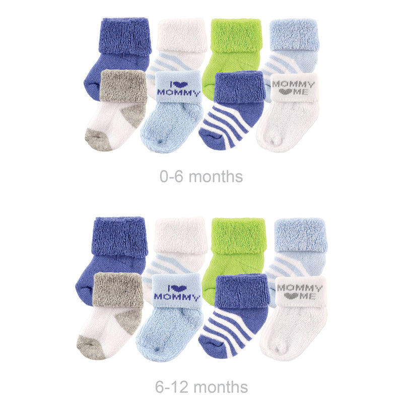 Luvable Friends Grow with Me Cotton Terry Socks, Blue Mom