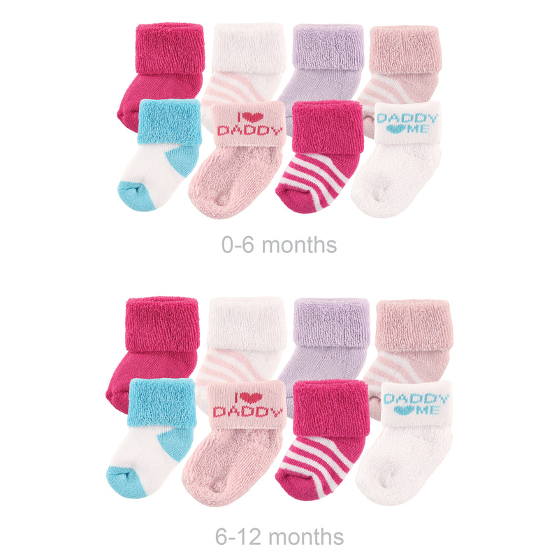Luvable Friends Grow with Me Cotton Terry Socks, Pink Dad