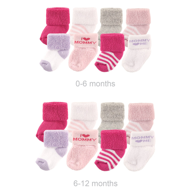 Luvable Friends Grow with Me Cotton Terry Socks, Pink Mom