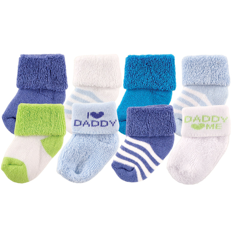 Luvable Friends Newborn and Baby Terry Socks, Blue Daddy