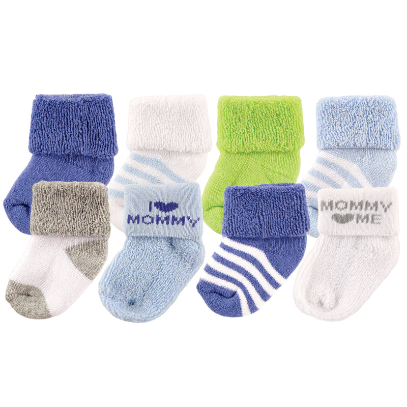 Luvable Friends Newborn and Baby Terry Socks, Blue Mommy